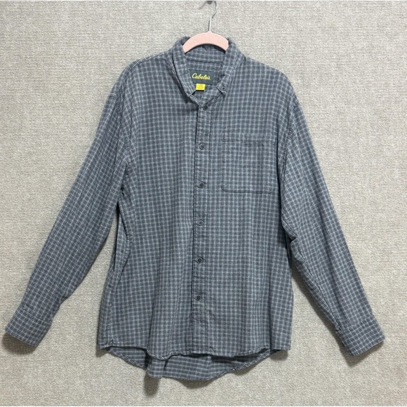 Cabelas Shirt Mens Large Gray Plaid Button Front Flannel Long Sleeve Casual - Picture 1 of 11